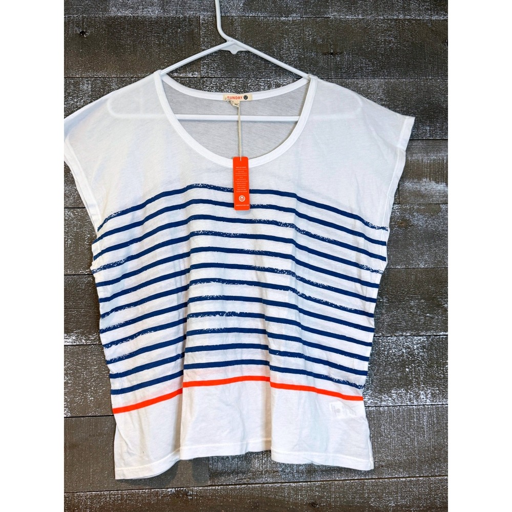 Sundry Striped Tee Womens OS White Blue Orange